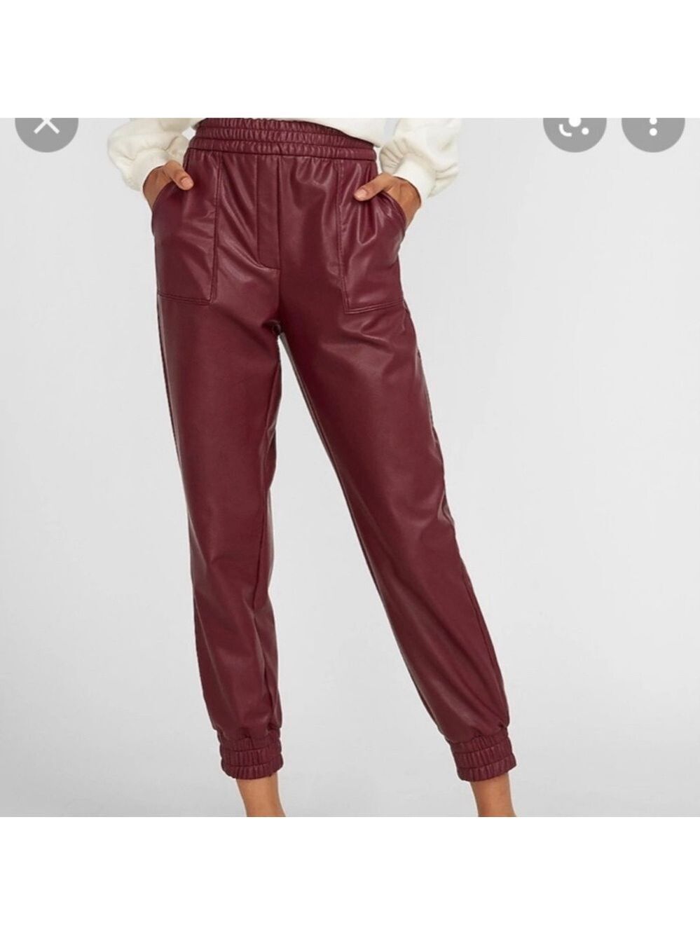 7 For All Mankind Burgundy red faux leather Pleather vegan joggers pants M NWOT
